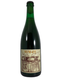Bottle of Cantillon Lambic beer with a 75cl label, showcasing the Cantillon brand and a colorful, detailed design on the label.