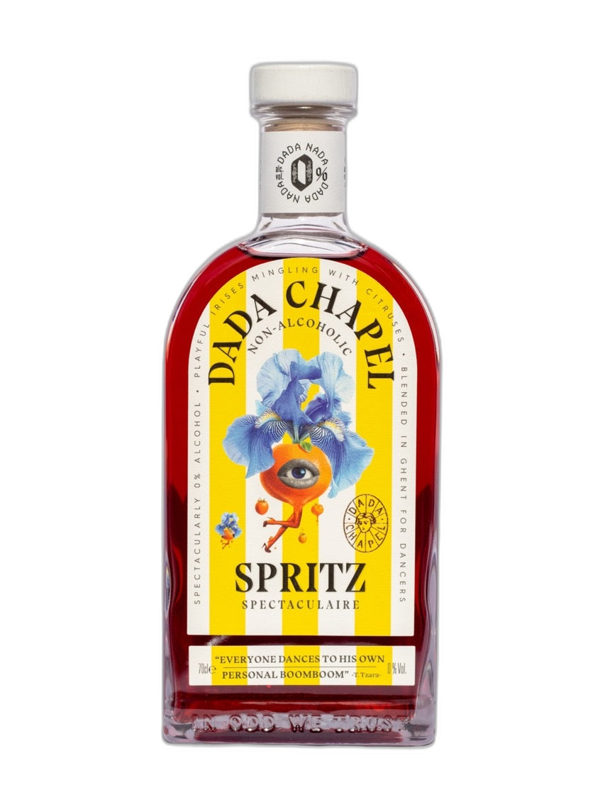 Dada Chapel Spritz Spectaculaire non-alcoholic beverage 70cl bottle with colorful label and clear glass showcasing the drink