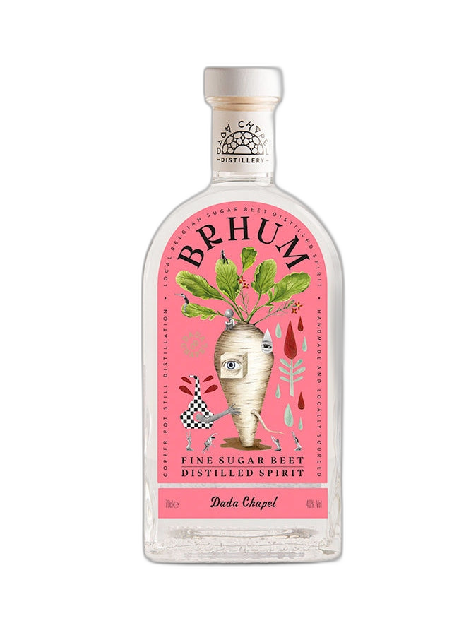 Dada Chapel Brhum 40° rum in a clear 70cl bottle with a label, showcasing the Dada Chapel brand and amber-colored liquid.
