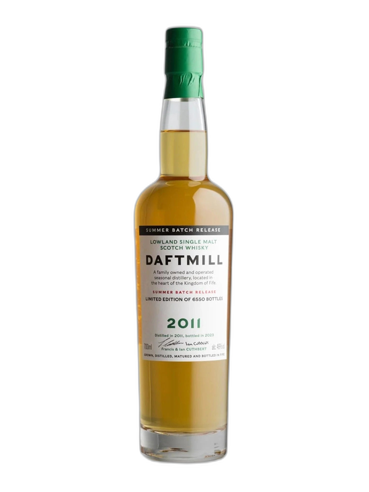 Daftmill Summer 2011 Scotch Whisky bottle from Daftmill Distillery, 70cl with 46° alcohol content, shown against a plain background.