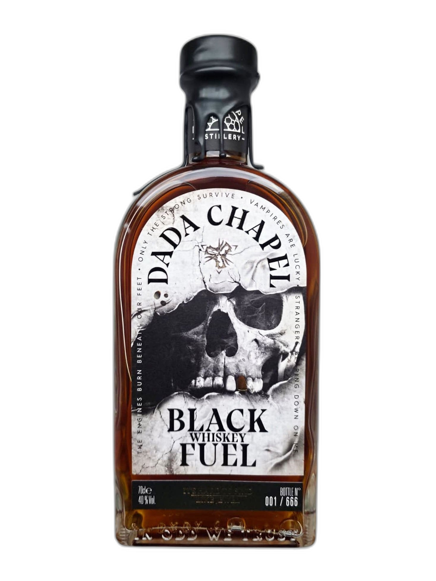 Dada Chapel Black Fuel Whisky 40° in a 70cl bottle, showcasing the dark, rich color of this world whisky brand.