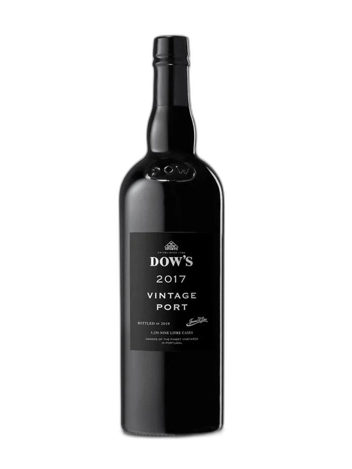 Bottle of Dow's Vintage Port 2017, a rich and aged port wine in a 75cl bottle, with a deep, dark color and elegant label.