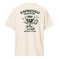 Men's vintage white box tee from Espresso Martini Social Club by Fine Spirits Consulting, featuring a relaxed fit and branded design.