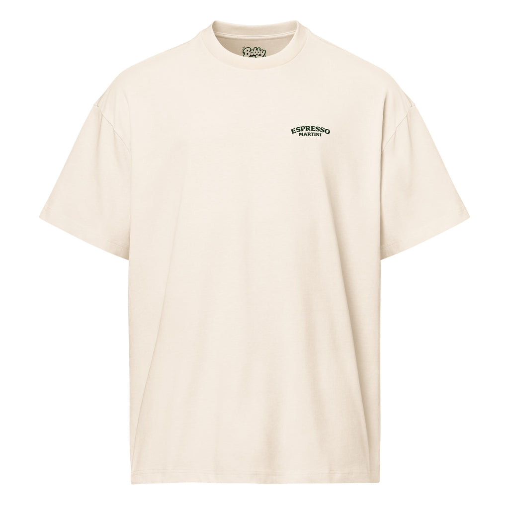 Men’s vintage white box tee featuring Espresso Martini Social Club logo, from Fine Spirits Consulting merchandise.