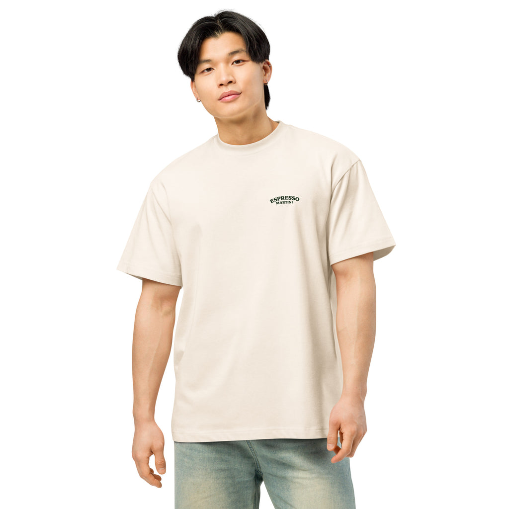 Men’s vintage white box tee featuring Espresso Martini Social Club logo, from Fine Spirits Consulting merchandise.