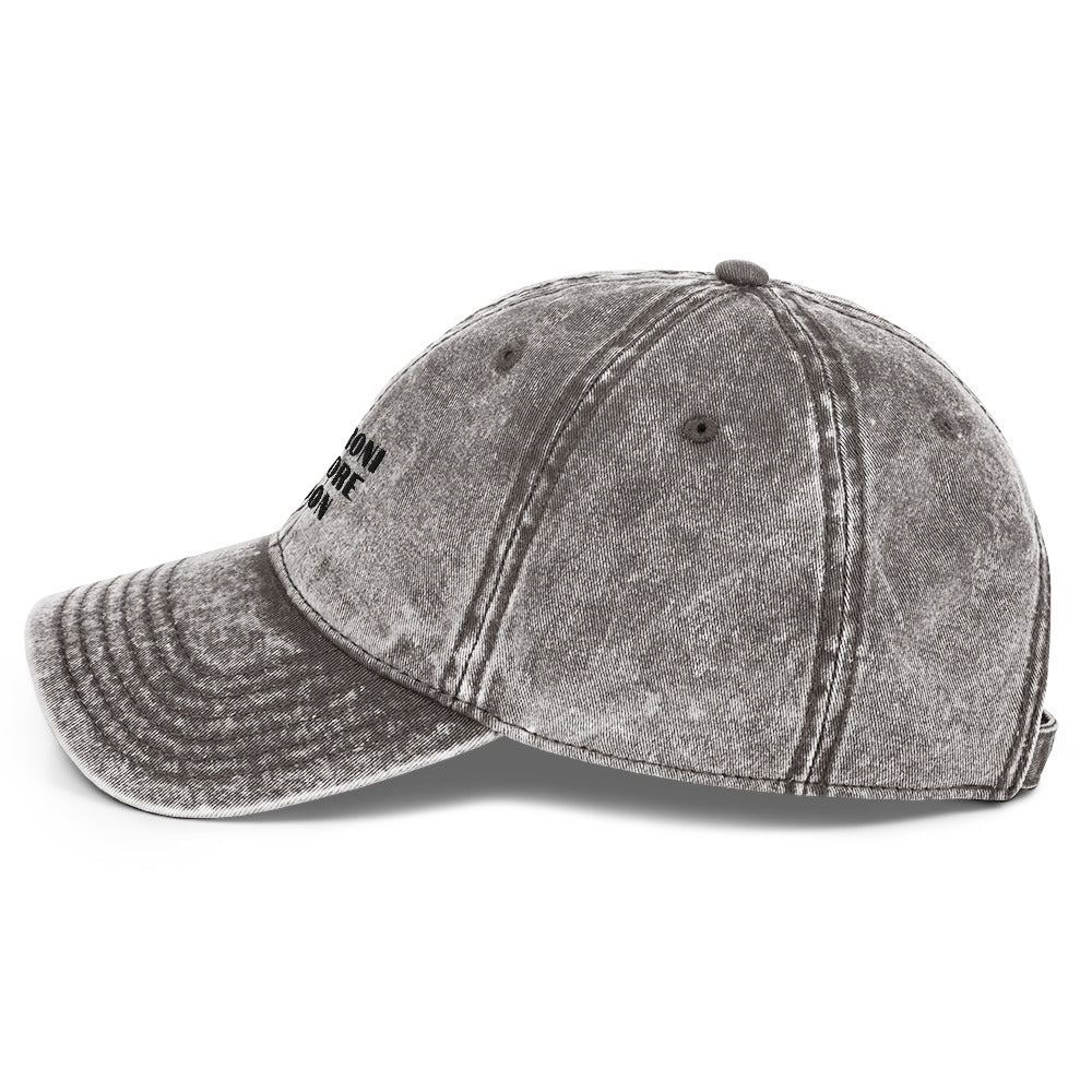 Charcoal grey vintage cotton twill cap from Fine Spirits Consulting shown from the left side.