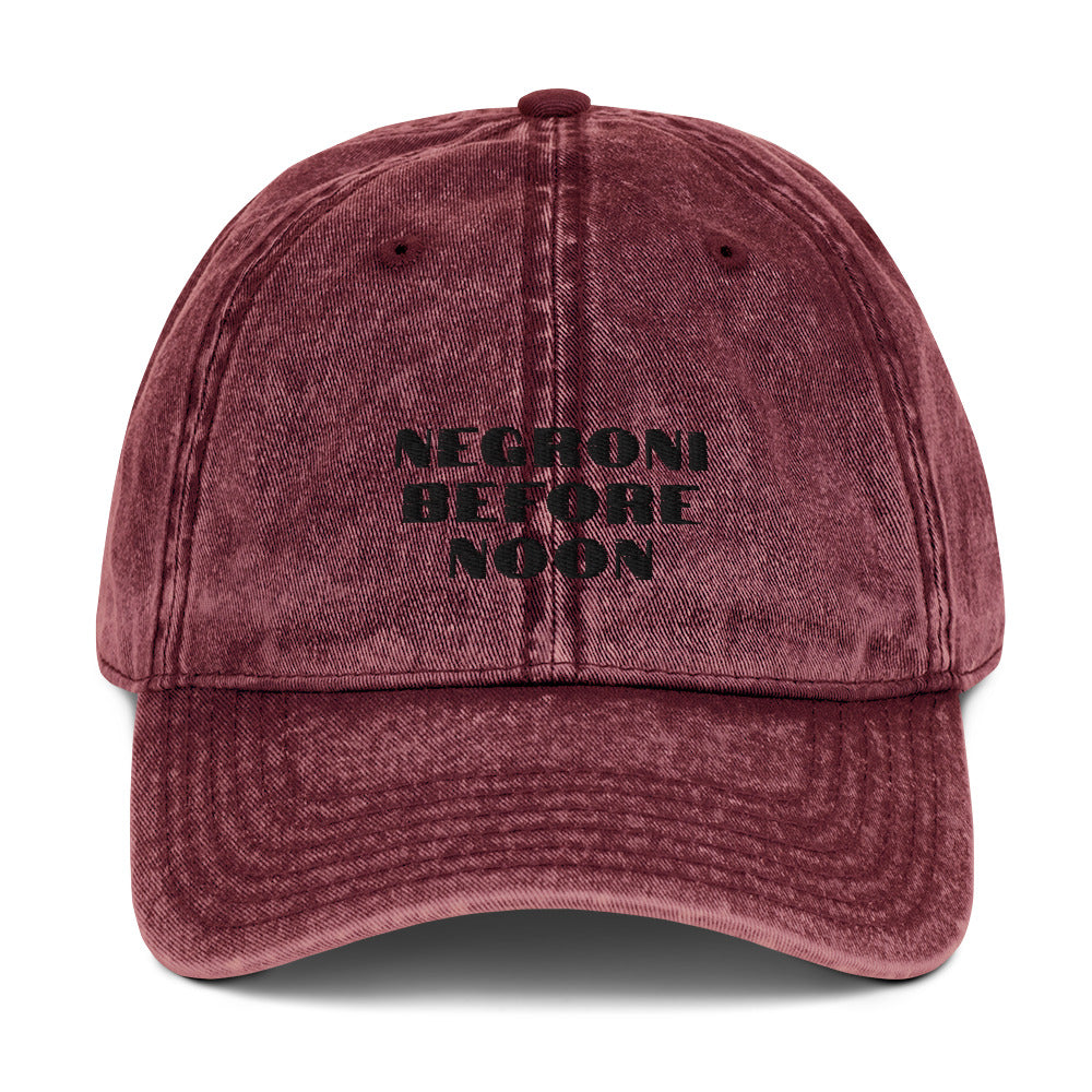 Maroon vintage cotton twill cap with curved brim and adjustable strap, branded by Fine Spirits Consulting.