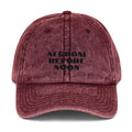 Maroon vintage cotton twill cap with curved brim and adjustable strap, branded by Fine Spirits Consulting.