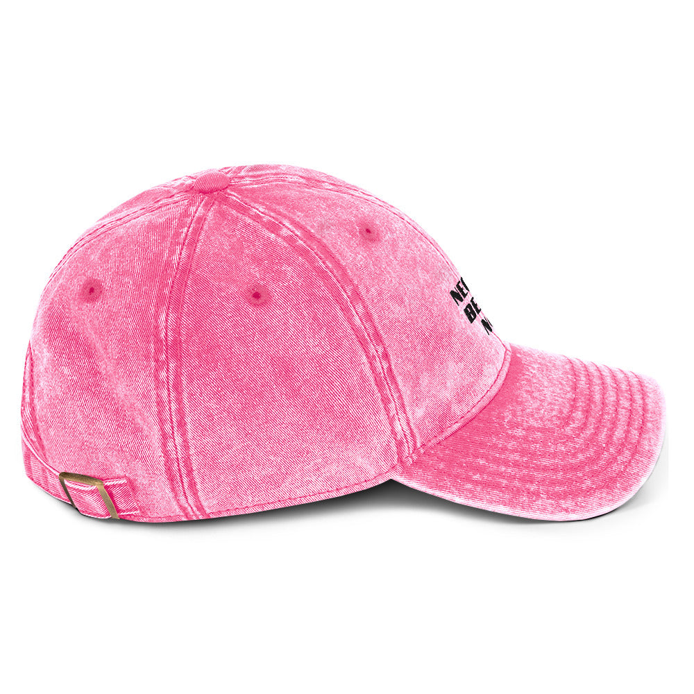 Pink vintage cotton twill cap from Fine Spirits Consulting, shown from the right side with a classic, stylish design.