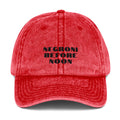 Red vintage cotton twill cap with a curved brim and adjustable strap, featuring classic stitching and a stylish retro look.
